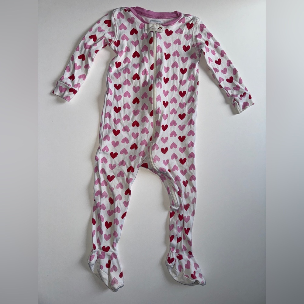 Primary Red and Pink Heart Zip Footie - Size 12-18 Months Cozy